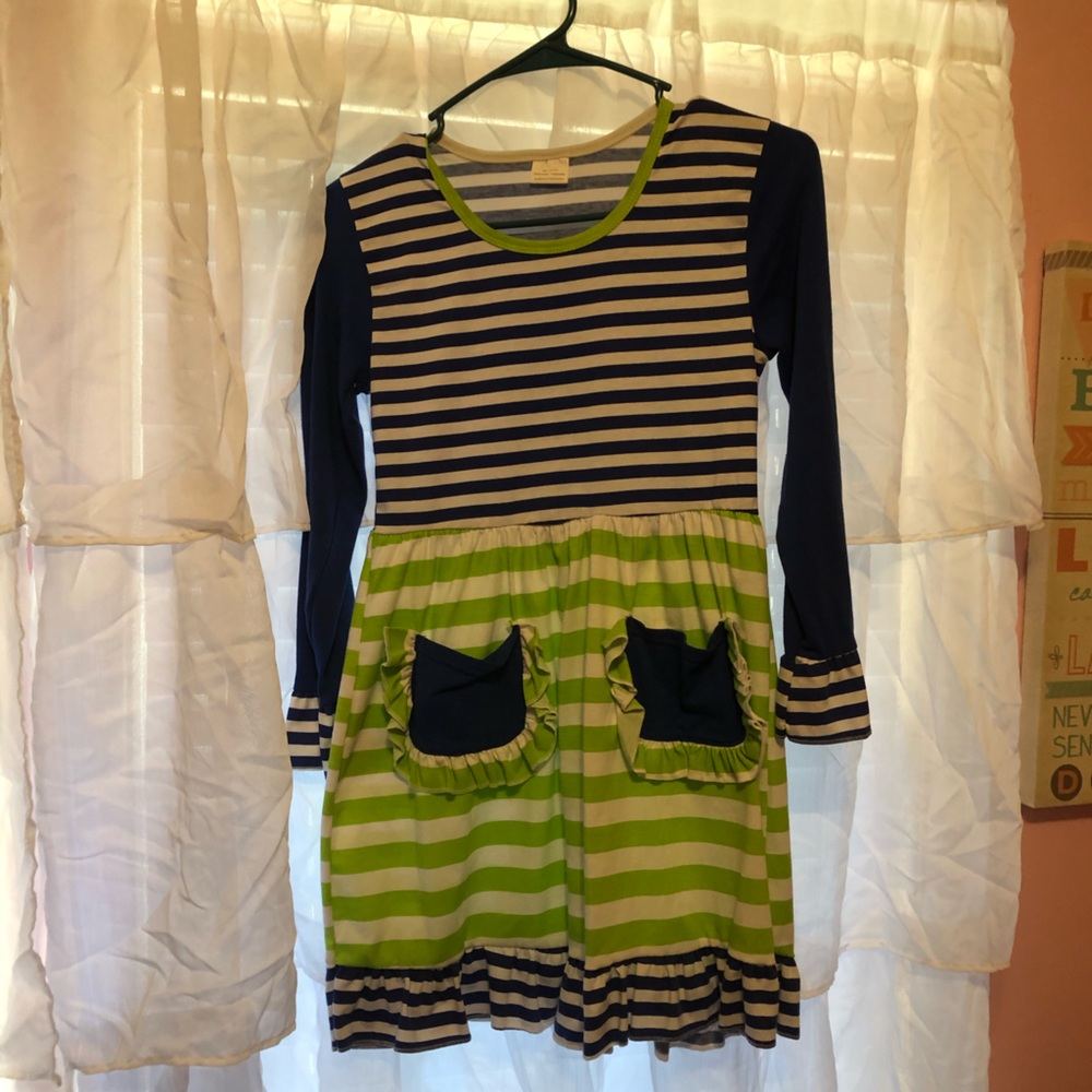 Striped 10-12 Girl Shirt Navy/Green/White